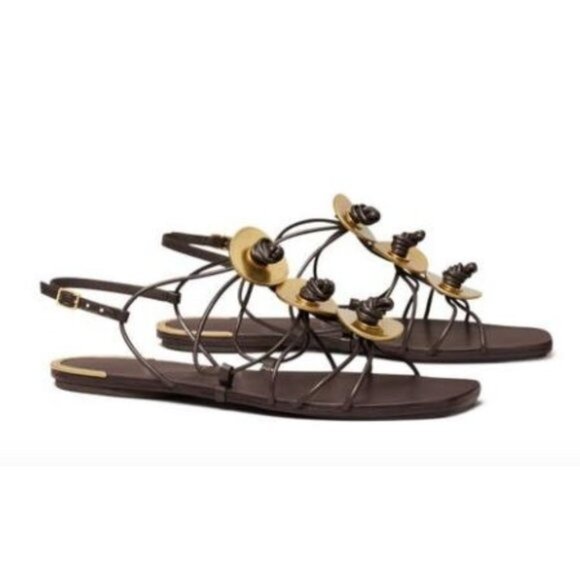 Tory Burch Knotted Slide Sandal in Coconut Brown Leather - Picture 1 of 5
